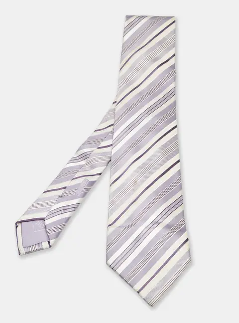 Brioni Purple/White Diagonal Striped Silk Tie