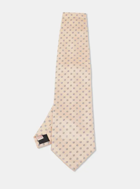Brioni Peach/Grey Patterned Silk Traditional Tie