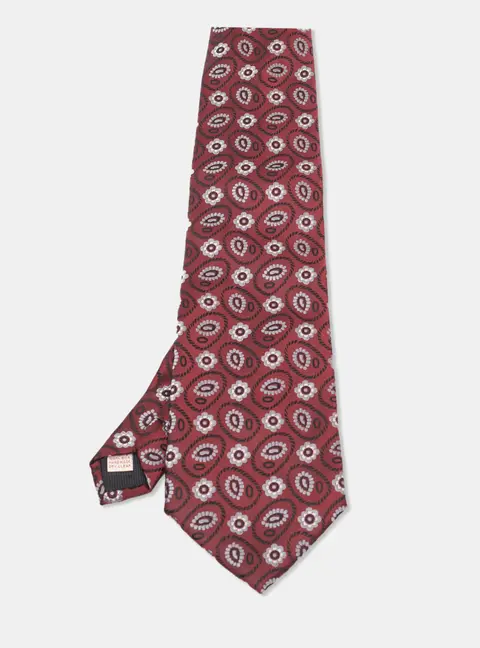 Brioni Maroon Floral Motif Silk Traditional Tie