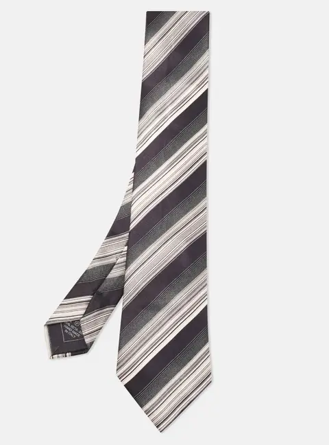 Brioni Black/White Striped Satin Silk Classic Tie