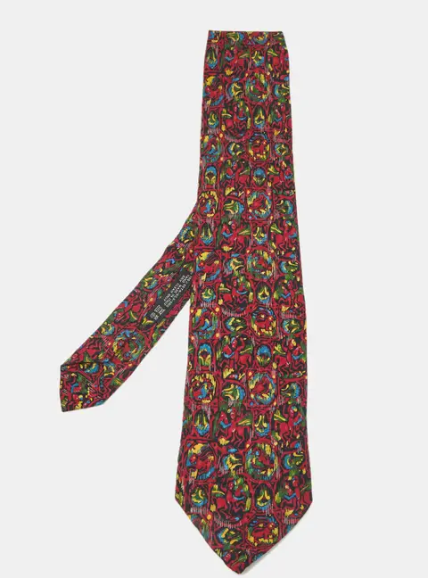 Brioni Red Roman Horse Motif Silk Traditional Tie