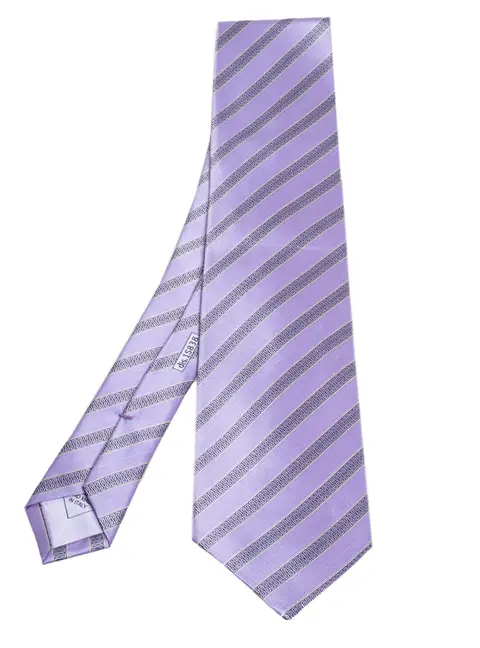 Brioni Purple Diagonal Stripe Print Silk Satin Tie