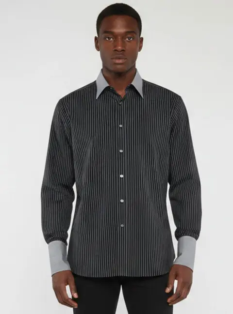 Brioni Grey Pin Striped Cotton Long Sleeve Shirt XXL