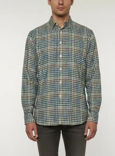 Brioni Multicolor Plaid Linen Long Sleeve Shirt L