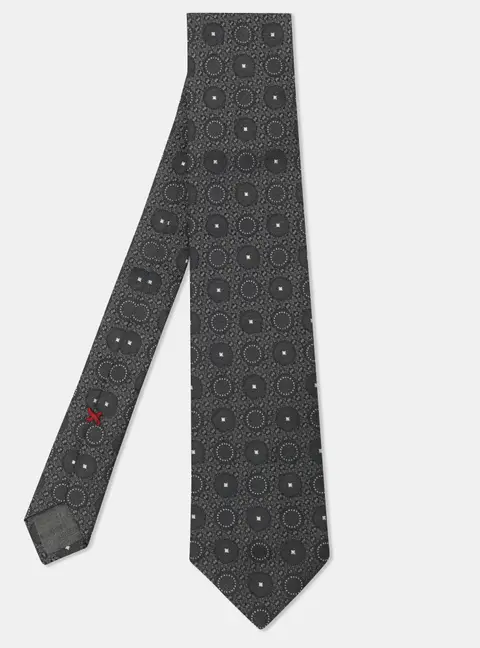 Brunello Cucinelli Grey Motif Embroidered Silk Neck Tie