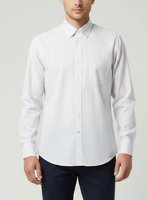 Brunello Cucinelli White/Purple Striped Cotton Basic Fit Shirt L