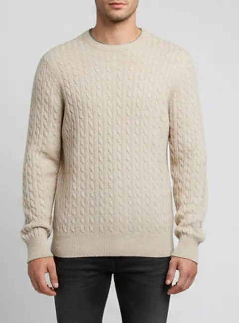 Brunello Cucinelli Beige Cable Knit Cashmere Vanise Crewneck Sweater XXXL