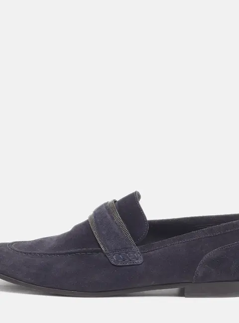 Brunello Cucinelli Size 41 Navy Blue Suede Slip On Loafers
