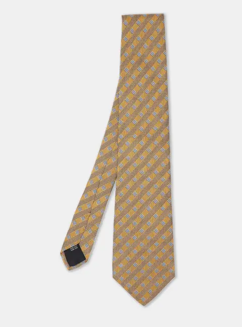Burberry Yellow Diagonal Patterned Silk Tie