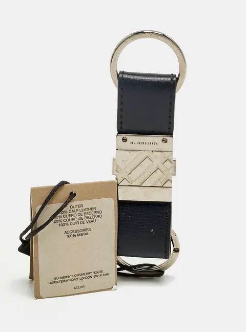 Burberry Key Chain Navy Blue Leather