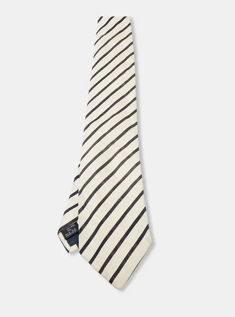 Burberry Cream Diagonal Striped Silk Traditional Tie