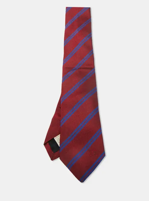 Burberry Red Diagonal Striped Silk Skinny Tie