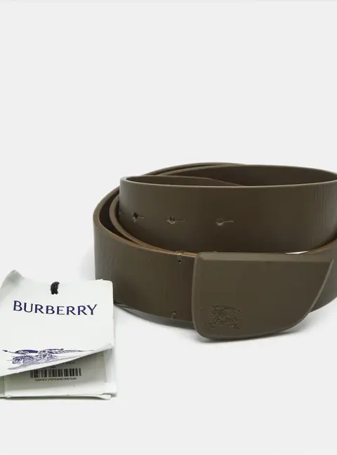 Burberry Shield Plaque 90CM Buckle Belt Olive Green Leather
