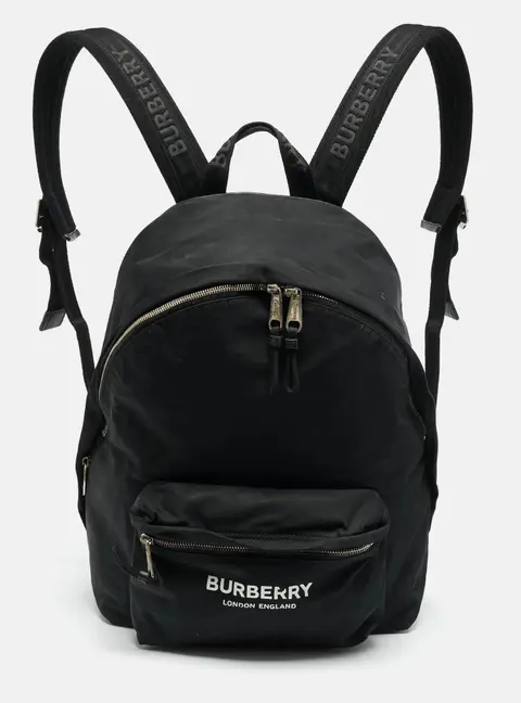 Burberry Black Nylon Logo Print Backpack