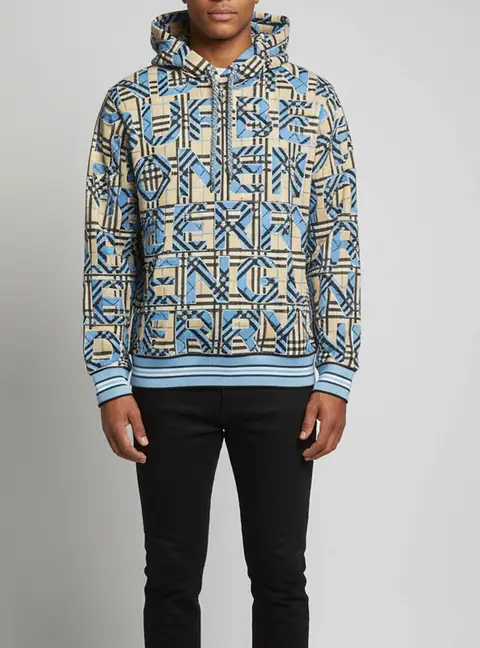 Burberry Beige/Blue Checked Logo Print Cotton Knit Hoodie M