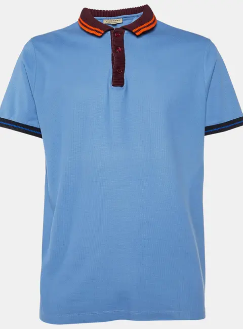 Burberry Blue Cotton Contrast Trim Polo T-Shirt XXL