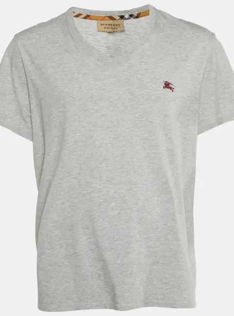 Burberry Grey Cotton V-Neck T-Shirt XXL