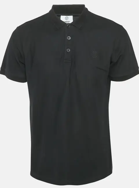 Burberry Black Logo Embroidered Cotton Polo T-Shirt L