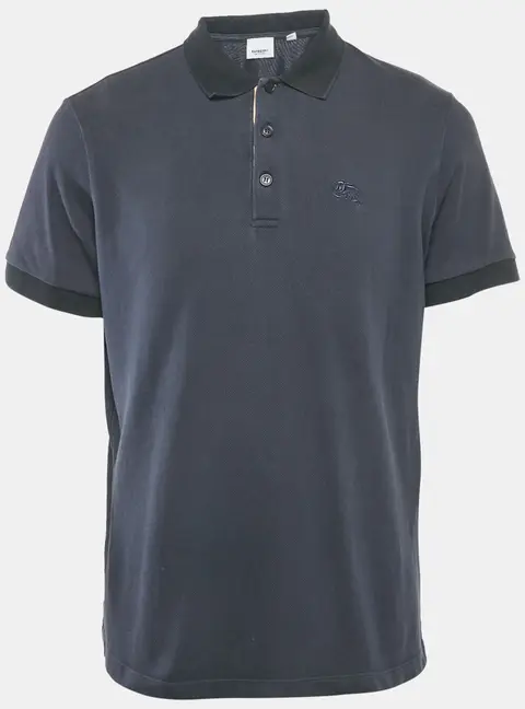 Burberry Navy Blue Logo Embroidery Cotton Pique Polo T-Shirt L