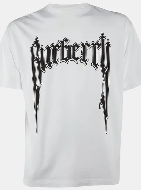 Burberry Off White/Black Printed Cotton Crew Neck T Shirt XS