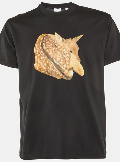 Burberry London Black Animal Print Cotton Crew Neck T-Shirt XS