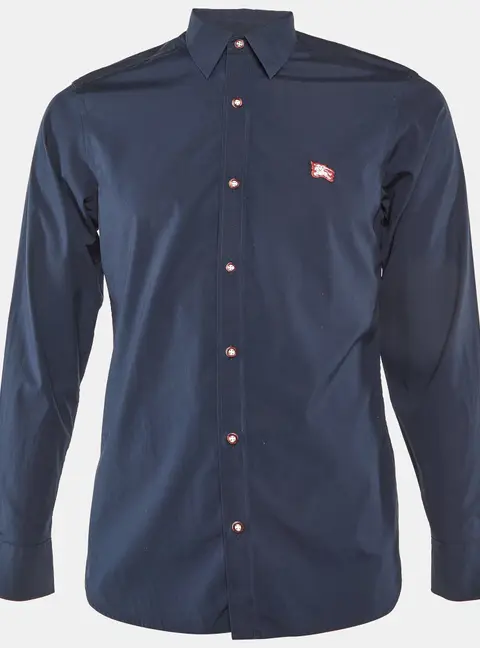 Burberry Navy Blue Cotton William Long Sleeve Shirt S