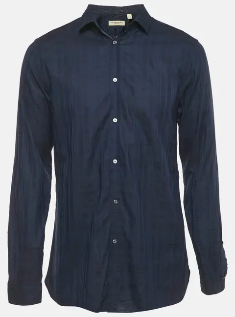 Burberry Navy Blue Checks Cotton Tailored Shirt L