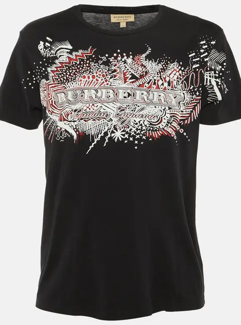 Burberry Black Printed Cotton T-Shirt M