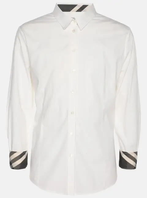 Burberry Cream Stretch Cotton Long Sleeve Shirt L