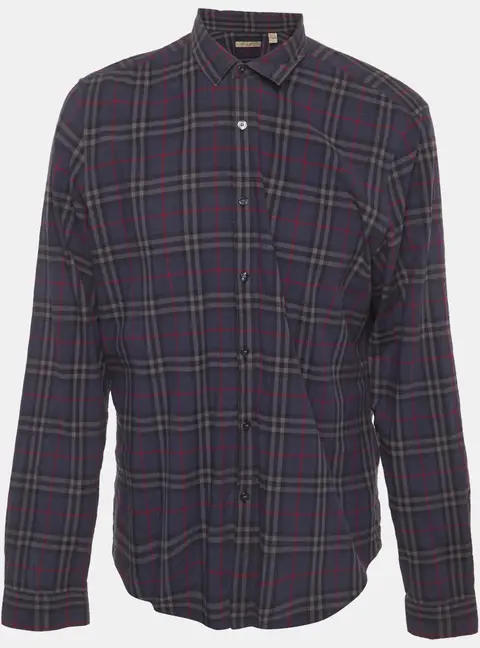 Burberry Navy Blue Nova Check Plaid Button Up Shirt XL