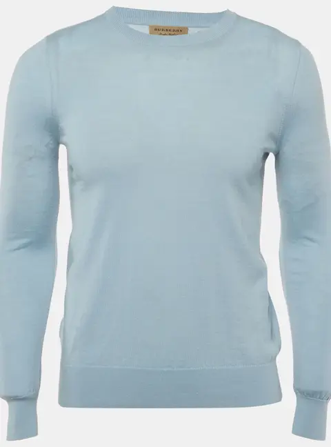 Burberry Blue Merino Knit Elbow Patch Sweatshirt M