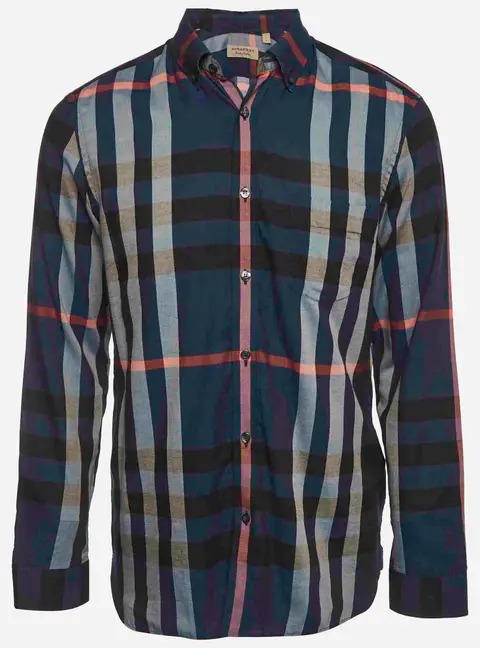 Burberry Blue Checked Cotton Button Up Shirt L