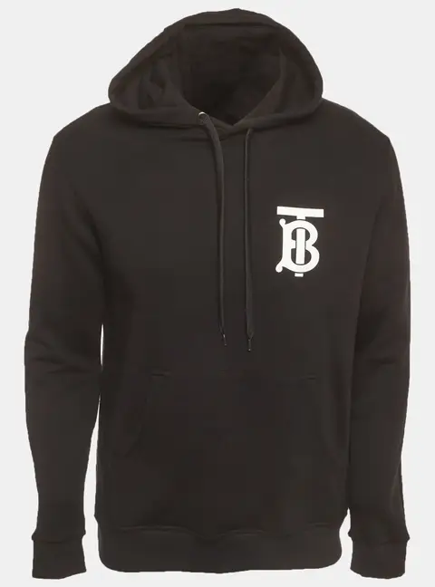 Burberry Black Logo Print Cotton Knit Hoodie S