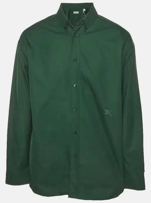 Burberry Green Logo Embroidered Cotton Button Up Shirt L