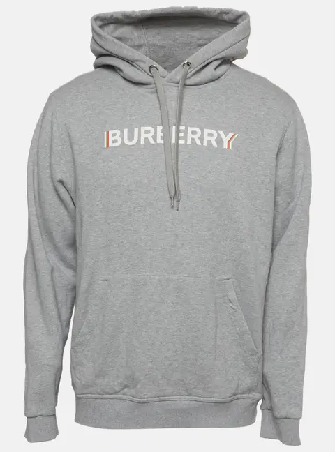 Burberry Grey Printed Jersey Long Sleeve Hoodie L