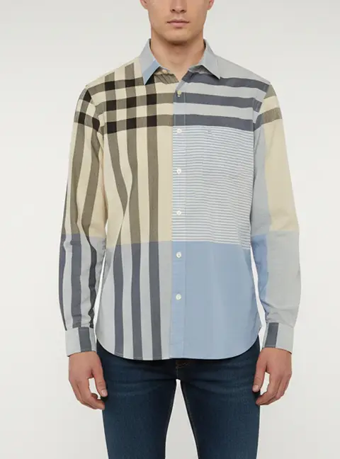Burberry Blue/Beige Checked Cotton Button Up Shirt L