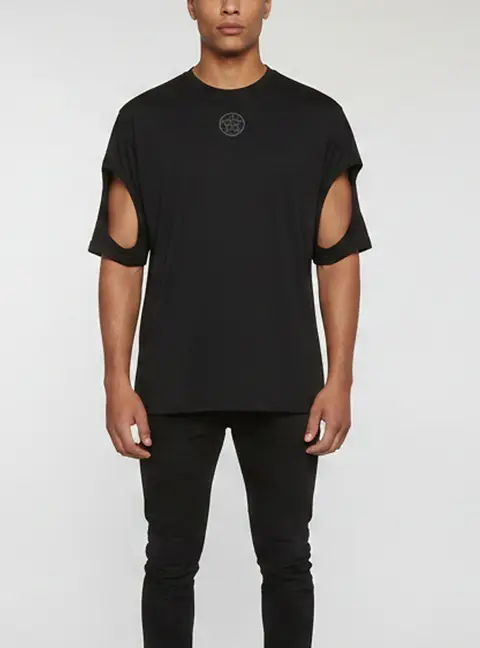 Burberry Black Printed jersey Cut Out Sleeve Detail T-Shirt XS