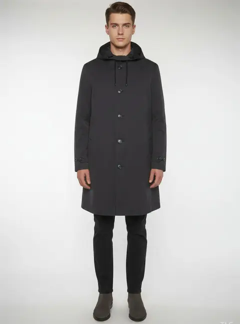 Burberry Navy Blue Cotton Single Breasted Hooded Coat XXL
