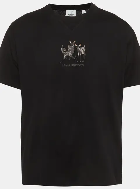 Burberry Black Embroidered Jersey Oversized T-Shirt M
