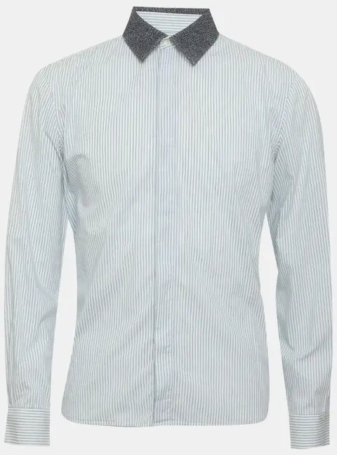 Burberry Blue Pinstriped Stretch Cotton Blend Long Sleeve Tailored Shirt S