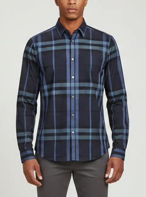 Burberry Navy Blue Check Print Poplin Button Up Shirt M