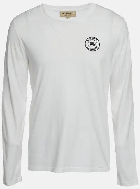 Burberry White Logo Embroidered Cotton Jersey Long Sleeve T-Shirt M