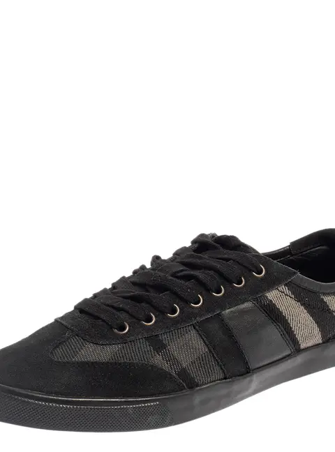 Burberry Black/Grey Suede And Check Canvas Low Top Sneakers Size 44
