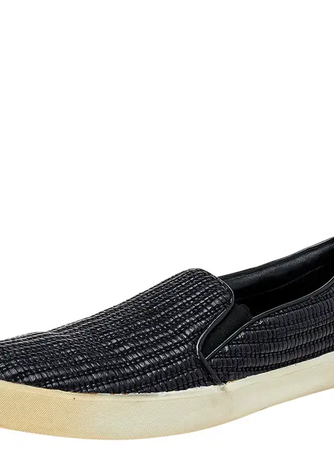 Burberry Size 41 Black Patent Leather and Raffia Slip On Sneakers