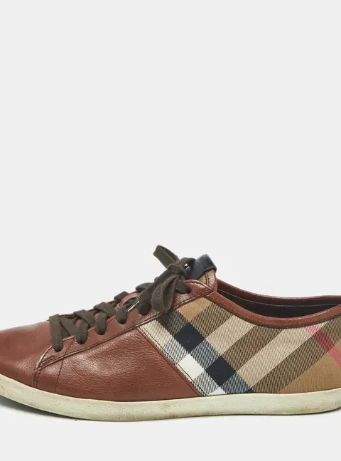 Burberry Nova Check Size 43 Brown Canvas and Leather Low Top Sneakers