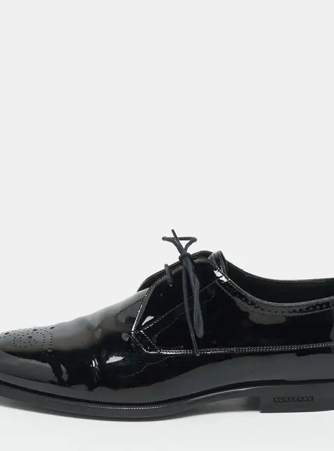 Burberry Size 41 Black Brogue Patent Leather Lace Up  Derby