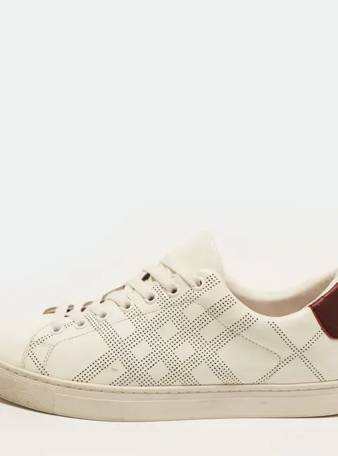 Burberry Westford Size 42 White/Burgundy Leather Low Top Sneakers