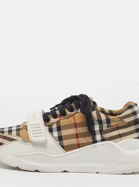 Burberry Regis Size 40.5 Beige/White House Check Fabric and Rubber Low Top Sneakers