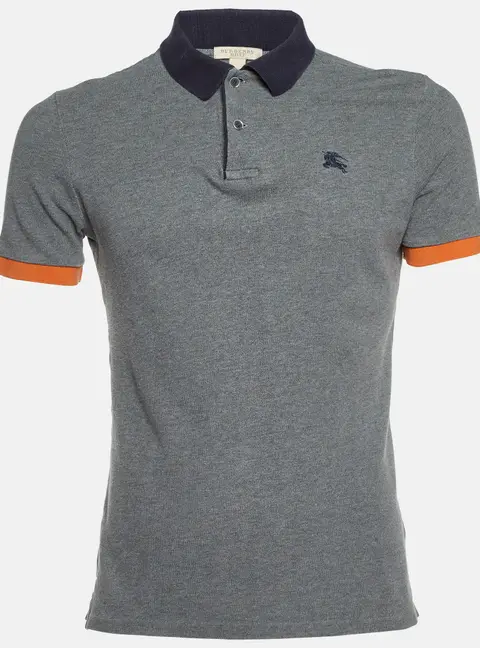 Burberry Brit Grey Cotton Contrast Detail Polo T-Shirt M