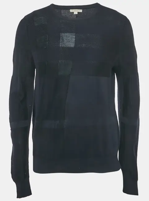 Burberry Brit Navy Blue Checks Cotton Knit Sweatshirt M